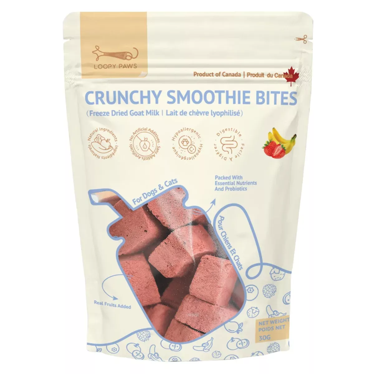 Loopy Paws Crunchy Smoothie Bites for Dogs & Cats - Strawberry & Banana