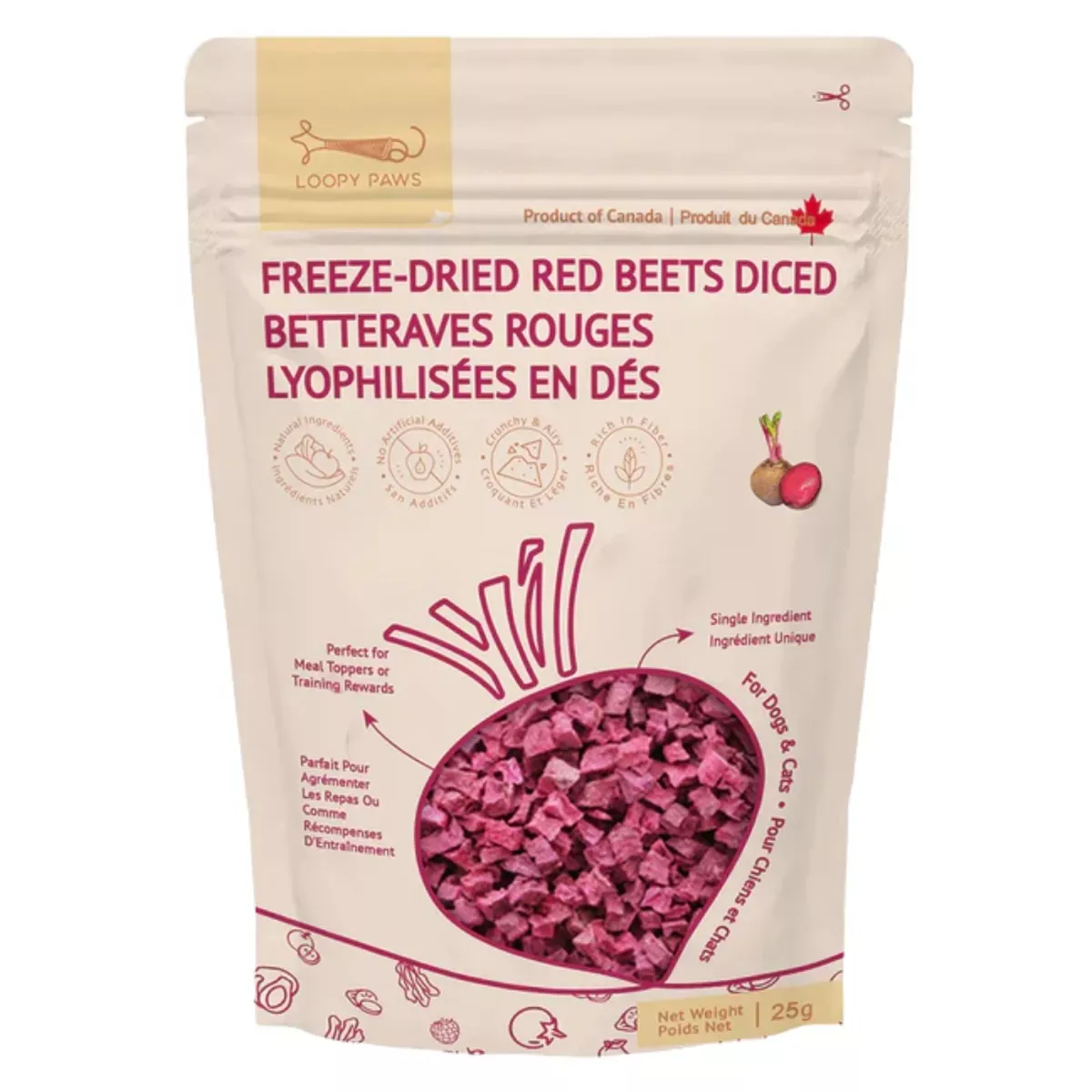 Loopy Paws Freeze-Dried Treats for Dogs & Cats - Diced Red Beets