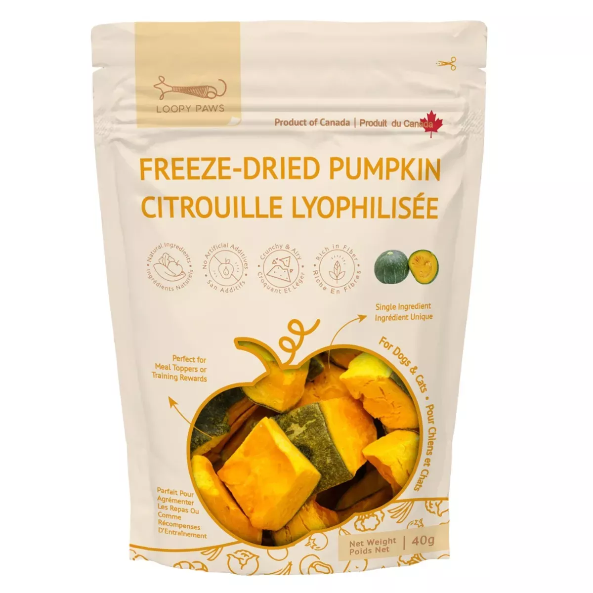Loopy Paws Freeze-Dried Treats for Dogs & Cats - Kabocha Pumpkin