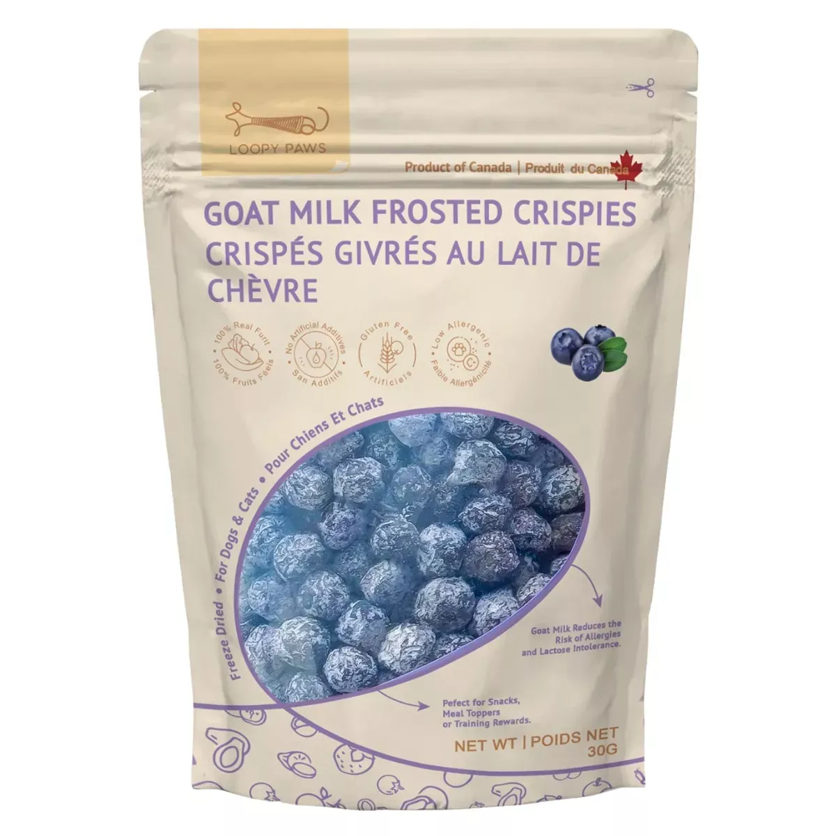 Loopy Paws Goat Milk Frosted Crispies for Dogs & Cats - Blueberry