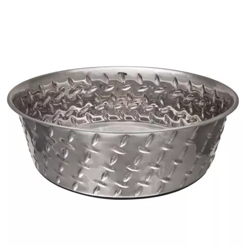 Loving Pets, Loving Pets Diamond Plate Bowls with Non Skid Bottom Dog Dish Bowl, Silver, 1 Each/1 qt