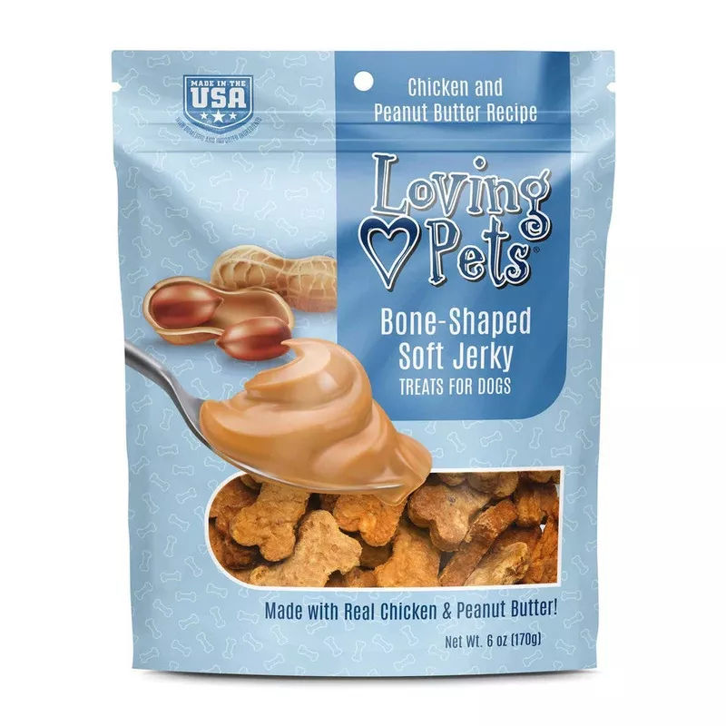 Loving Pets Soft Jerky Dog Treats 6oz Peanut Butter Bones