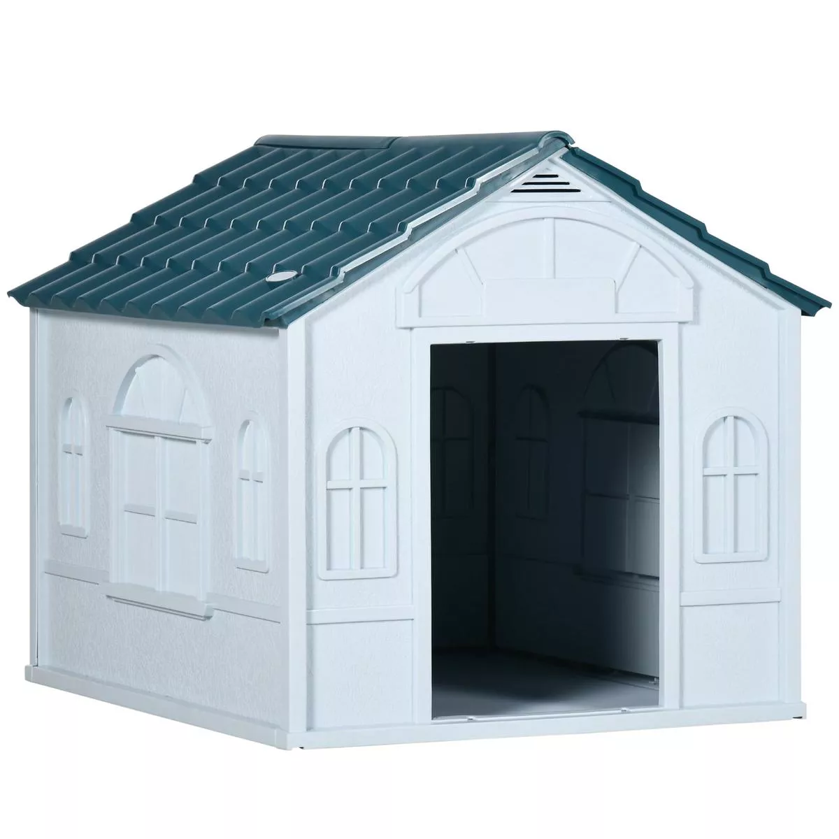 Medium Plastic Dog House Weather Resistant for Indoor and Outdoor Use, White and Blue