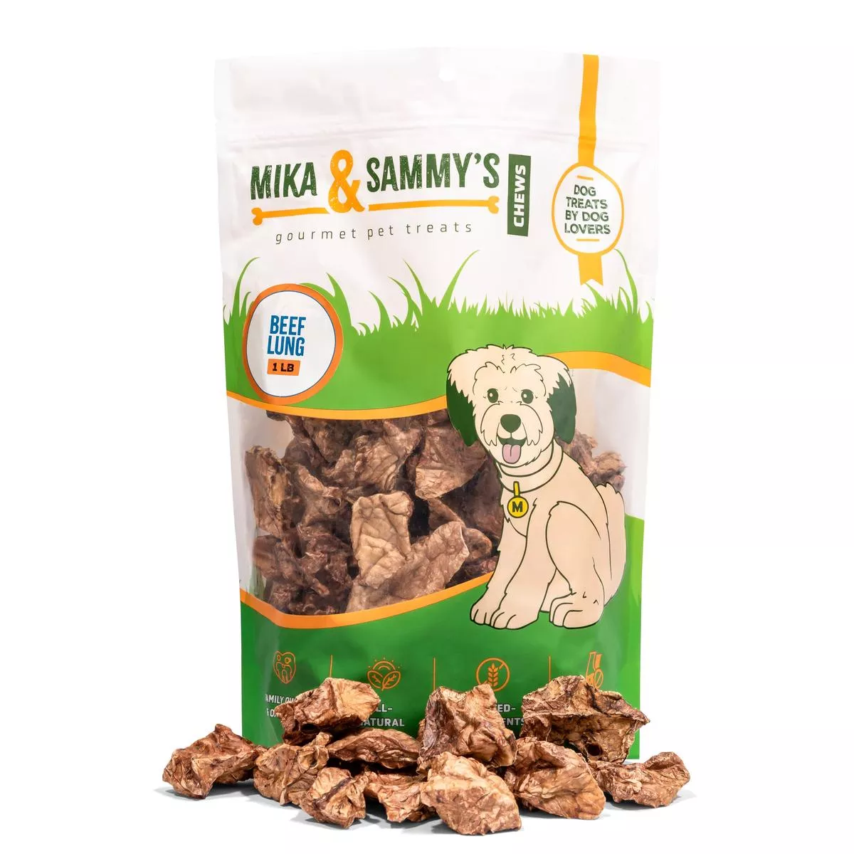 Mika & Sammy’s Beef Lung Chunks 1LB Dog Treats