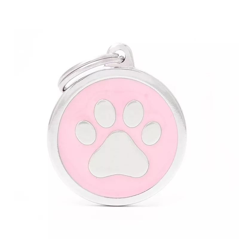 My Family ID Big Pink Circle Paw Tag