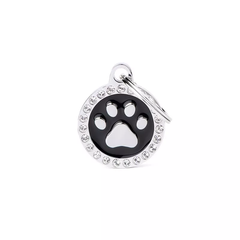 My Family ID Glam Black Paw ID Tag with Rhinestones