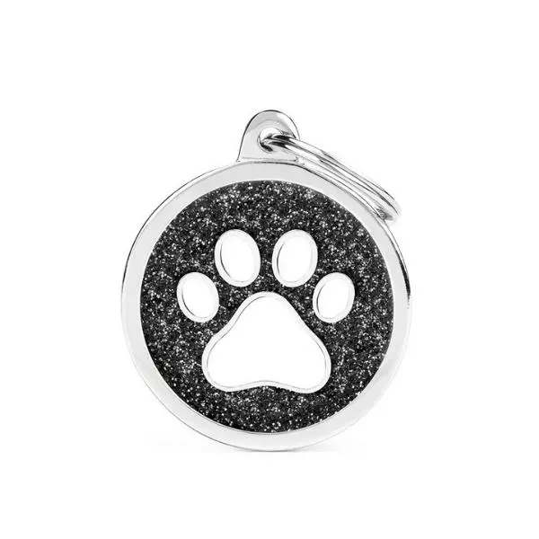 My Family Pet Shine - Big Circle Black Glitter White Paw