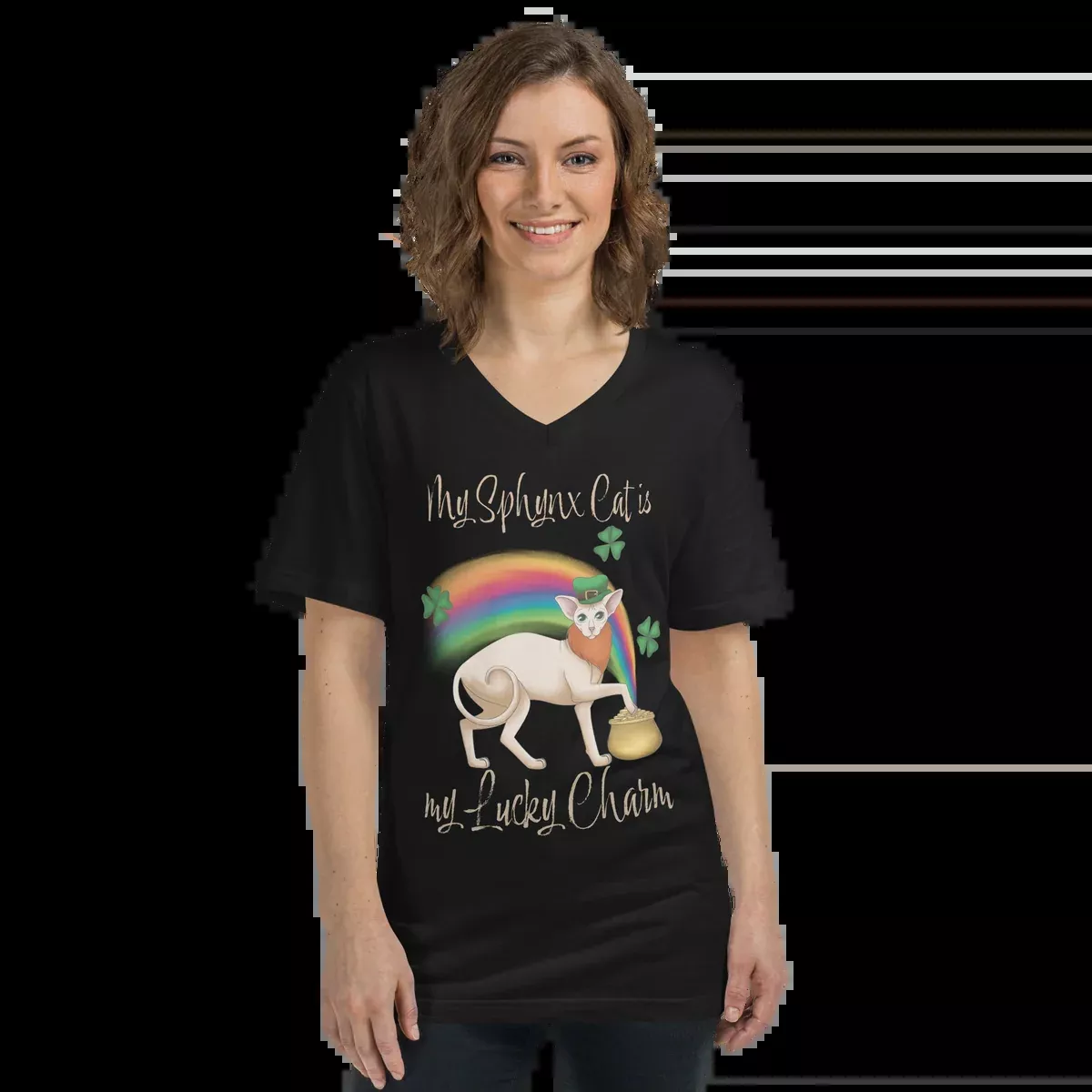 "MY SPHYNX CAT IS MY LUCKY CHARM" - V-NECK UNISEX TEE