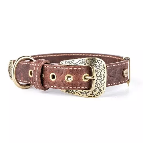 MyFamily Brown El Paso Genuine Embossed Italian Leather Dog Collar