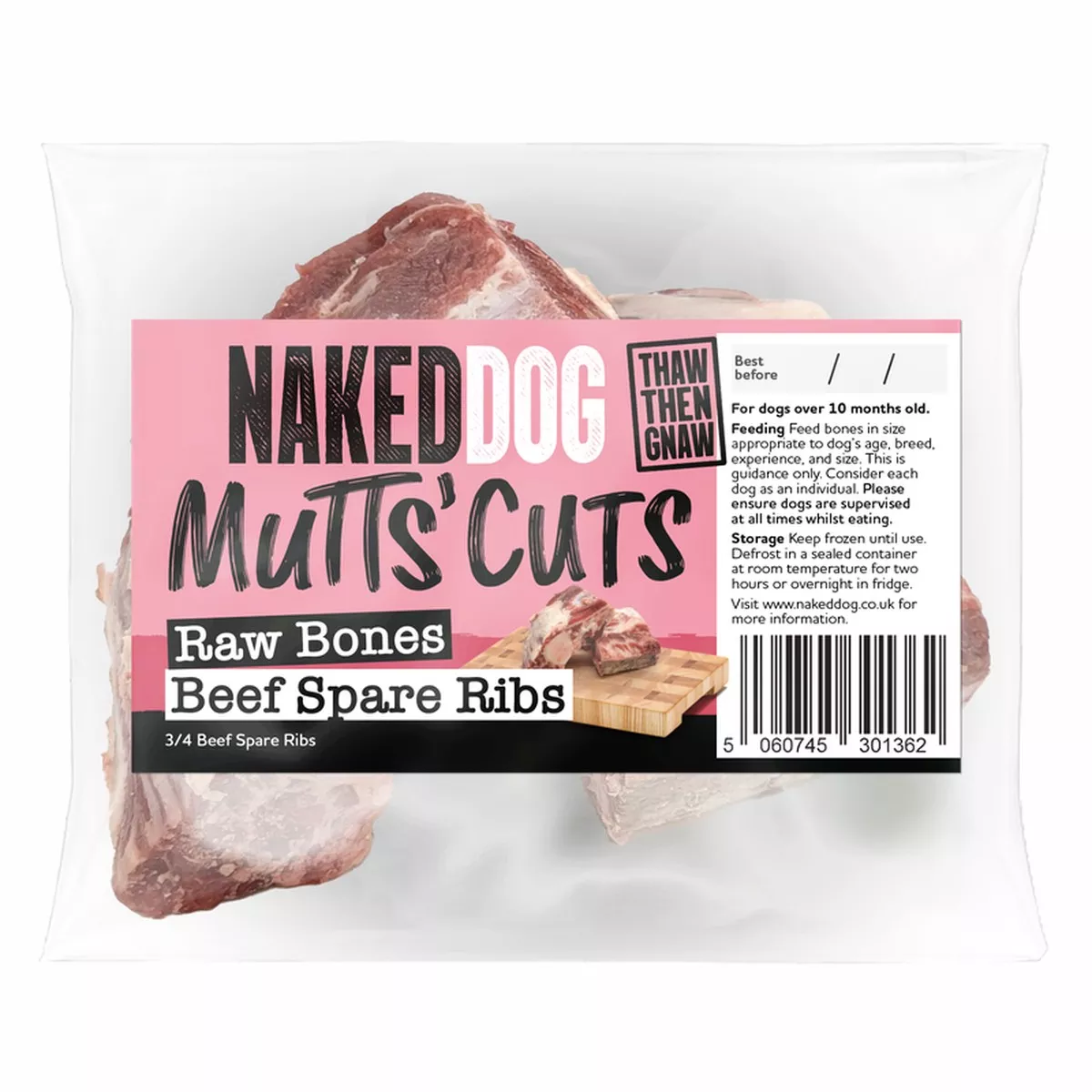 Naked Dog Mutts' Cuts Beef Spare Rib Bones (4 per pack)