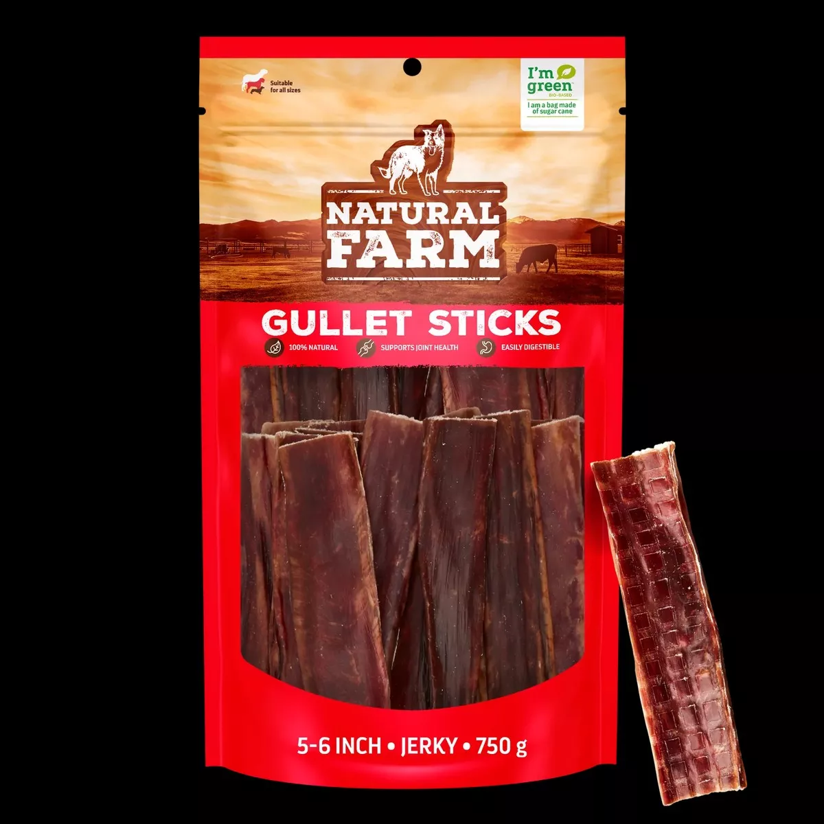 Natural Farm Dog Treat Gullet Beef Jerky 750g