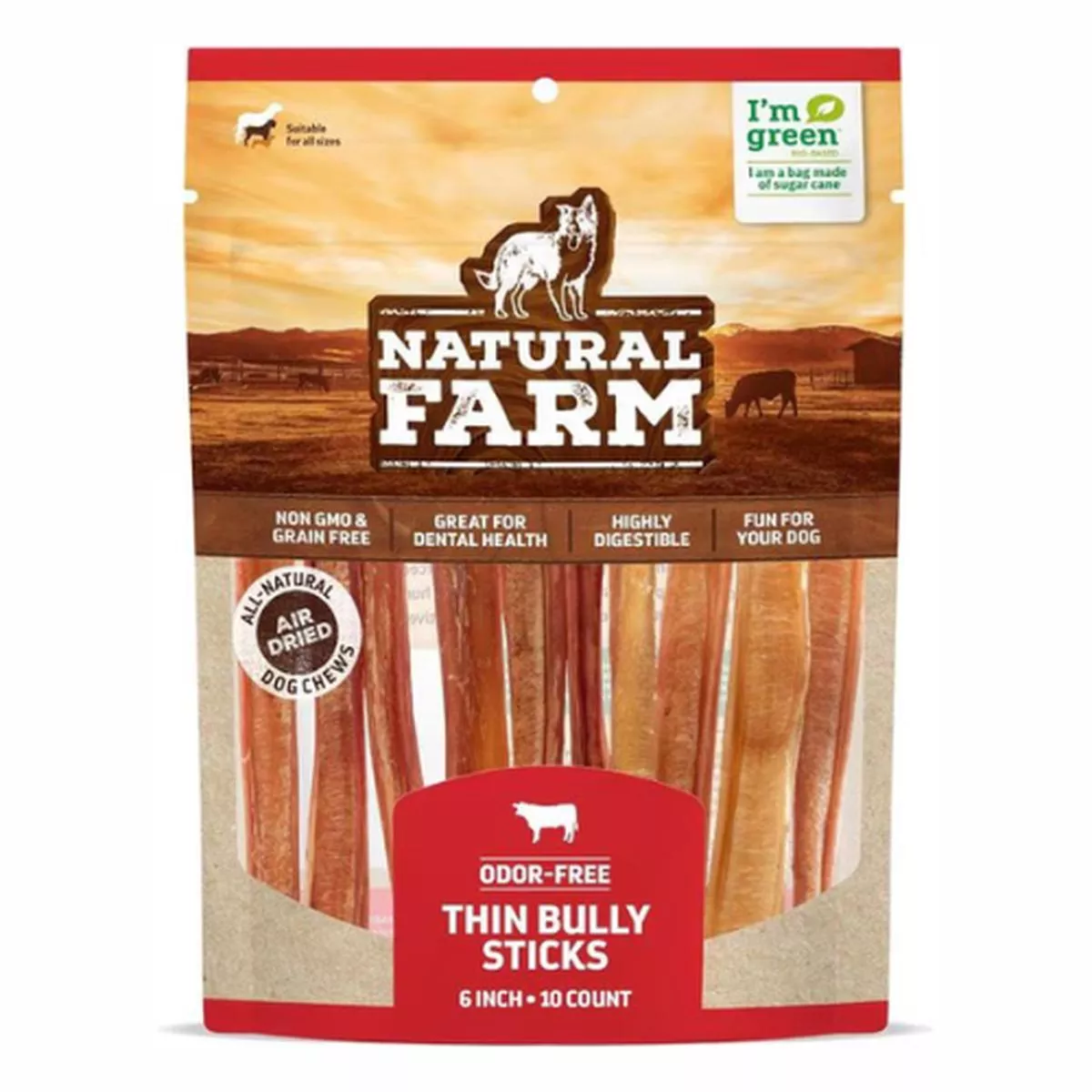 Natural Farm Odor Free Extra Thin Bully Sticks 6" 10pk
