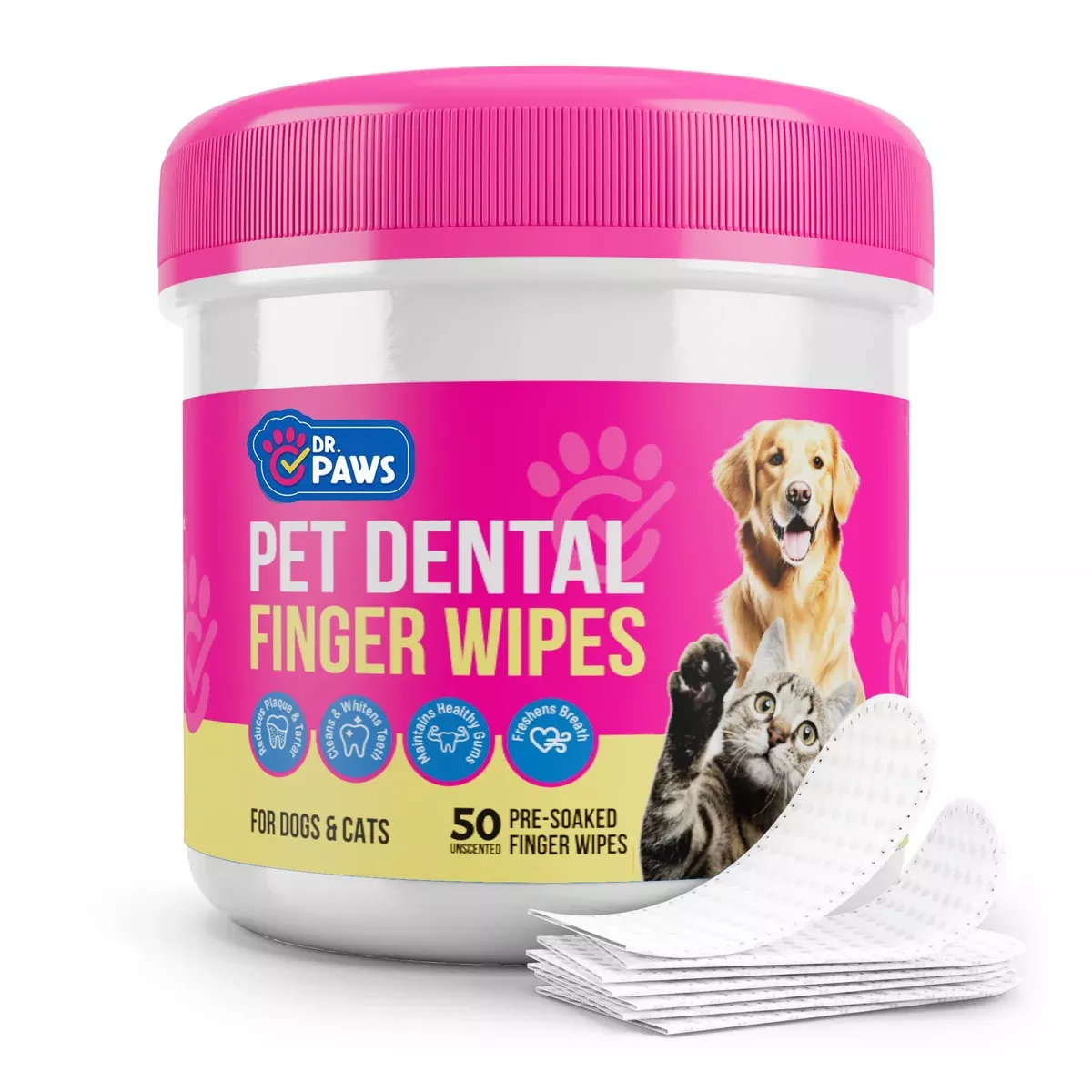 Naturally Formulated Pet Dental Finger Wipes for Teeth Cleaning (50 Count)