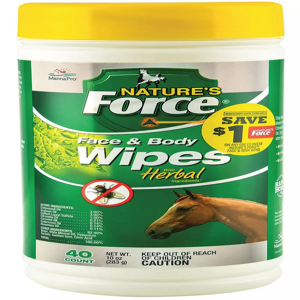 Nature's Force Face & Body Pest Preventative Wipes for Horses