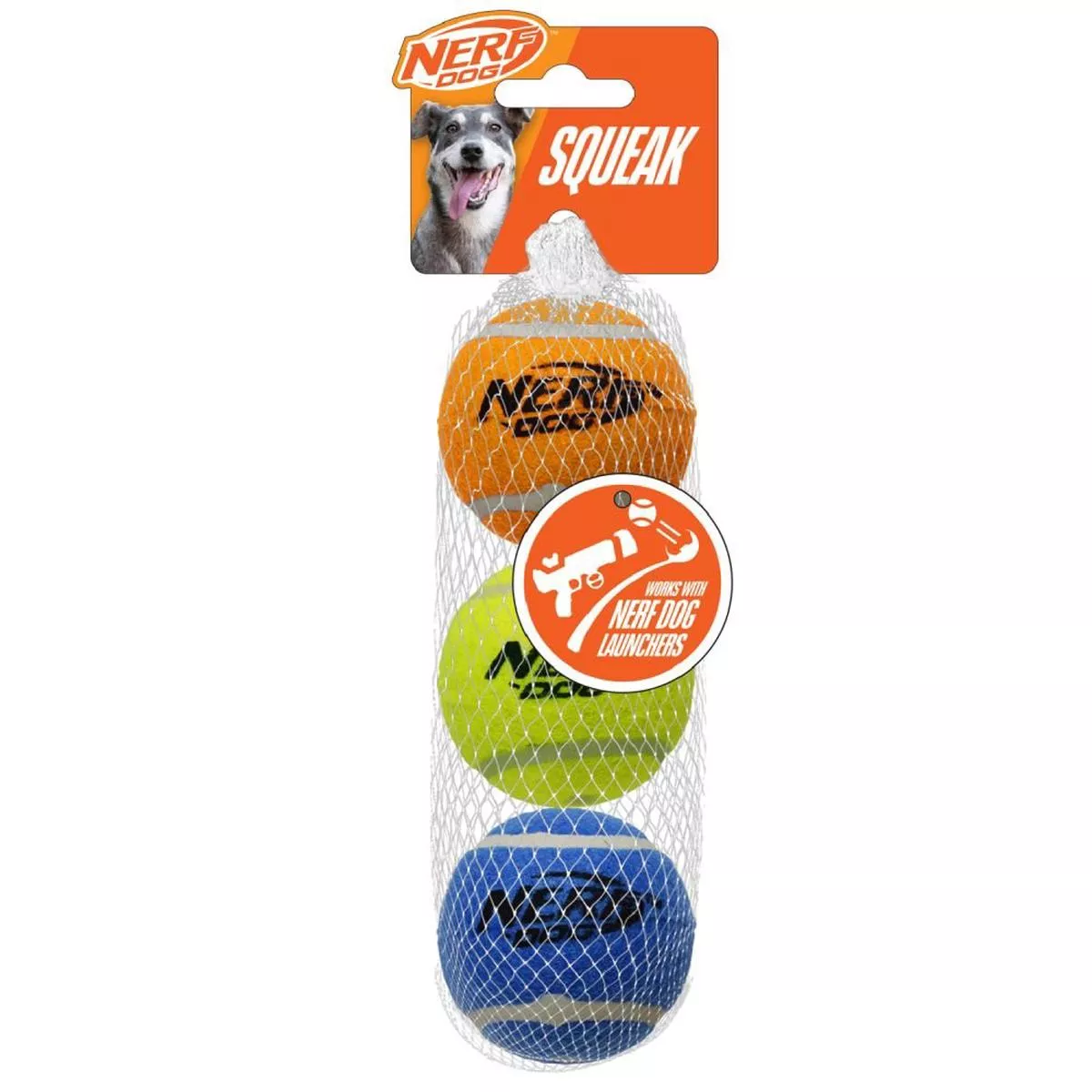 Nerf Dog Squeak Tennis Ball 2.5 3 PackBlue / Yellow / Orange