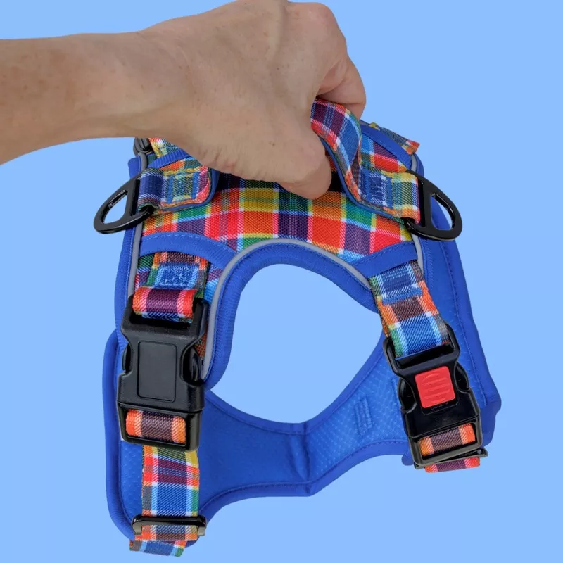 No Pull Dog Harness | Step in | Reflective | Heavy Duty | Easy Reach Handle | Country Plaid
