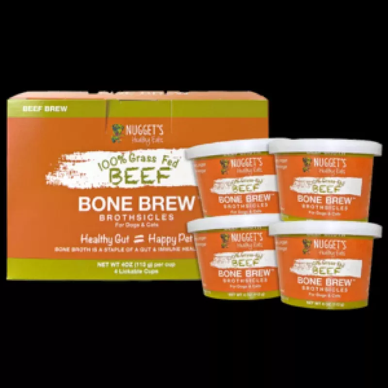 Nugget's Healthy Eats Frozen Bone Broth Brew Beef Dogs & Cats 4 oz, 4 pk