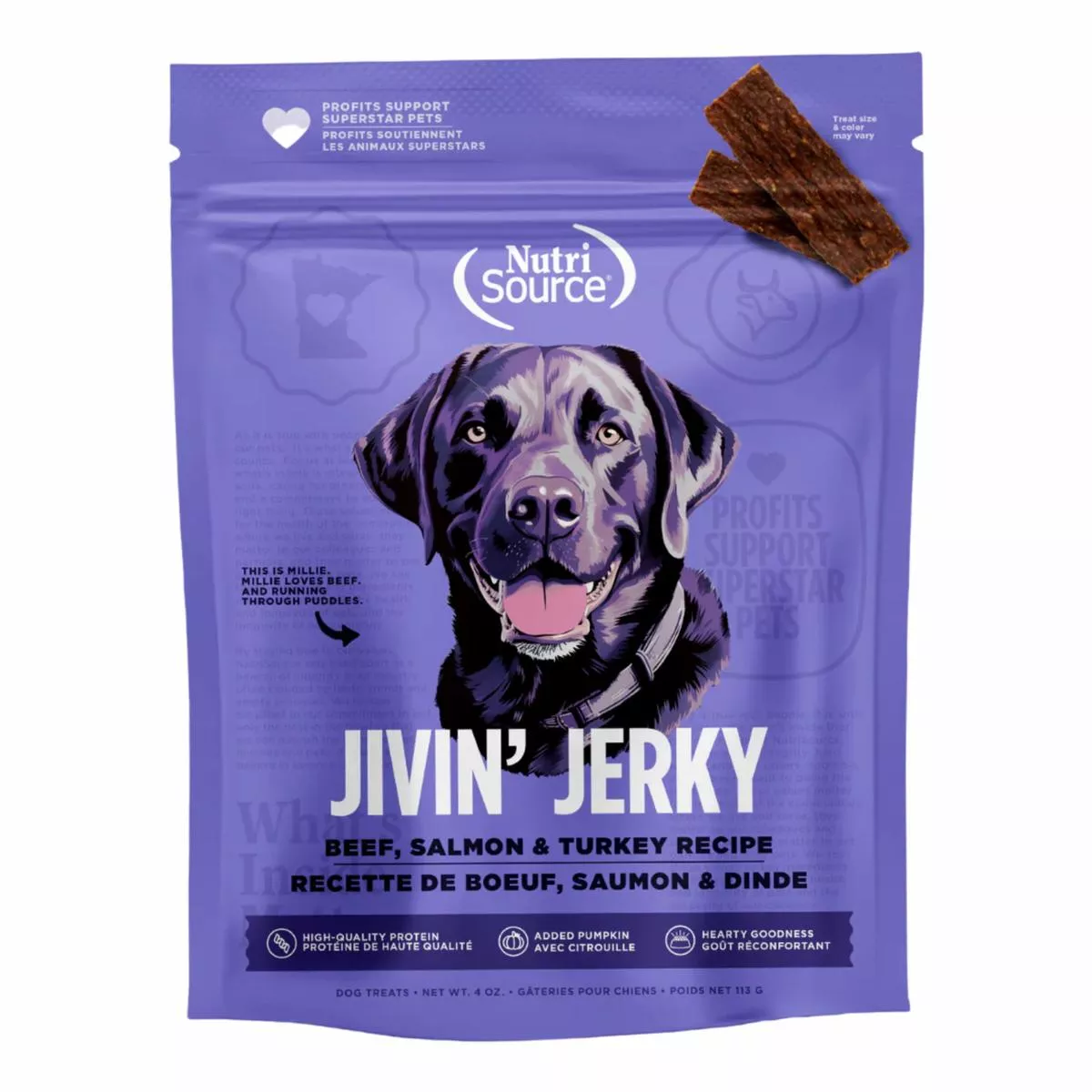 Nutrisource Jivin' Jerky Beef, Turkey & Salmon Healthy Jerky Dog Treats 4 oz