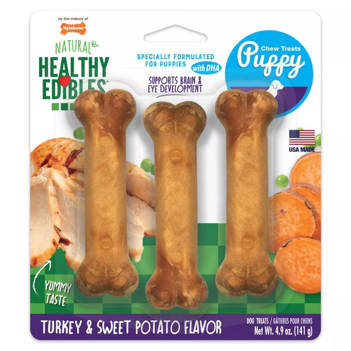 Nylabone Healthy Edibles All-Natural Long Lasting Puppy Chew Treats Turkey/Sweet Potato