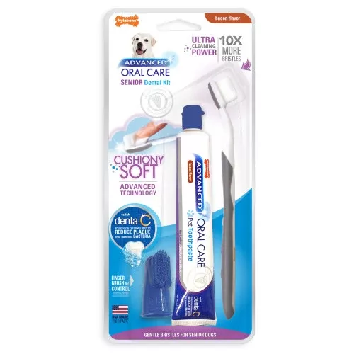 Nylabone, Nylabone Advanced Oral Care Senior Dog Dental Kit with Cushiony Soft-Bristle Toothbrush, Senior, 1 Each/3 Count