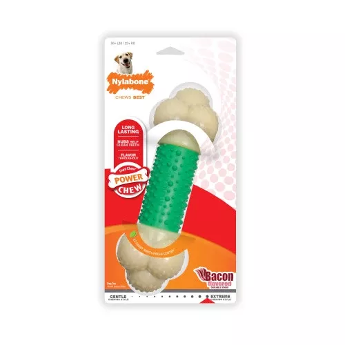 Nylabone, Nylabone Double Action Power Chew Durable Dog Toy, Bacon, 1 Each/XL/Souper (1 Count)