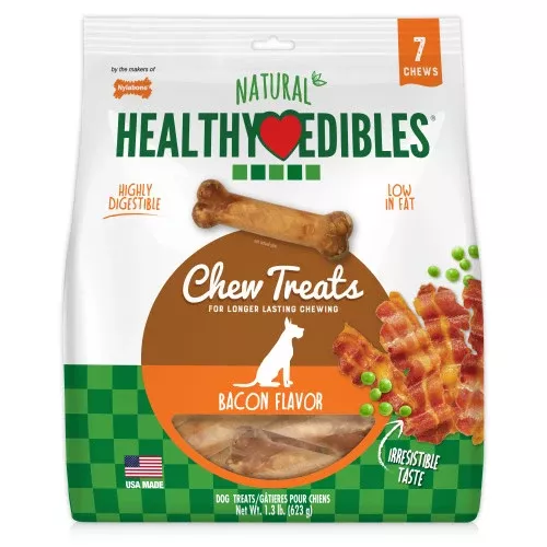 Nylabone, Nylabone Healthy Edibles All-Natural Long Lasting Bacon Flavor Chew Treats, 7 Count, 1 Each/Medium/Wolf