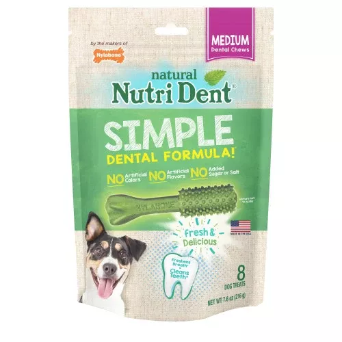 Nylabone, Nylabone Nutri Dent SIMPLE Natural Dental Fresh Breath Flavored Chew Treats, 1 Each/Medium, 8 Count
