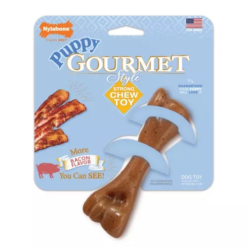 Nylabone, Nylabone Puppy Gourmet Style Strong Chew Toy, Femur, Bacon, 1 Each/SMall/Regular (1 Count)
