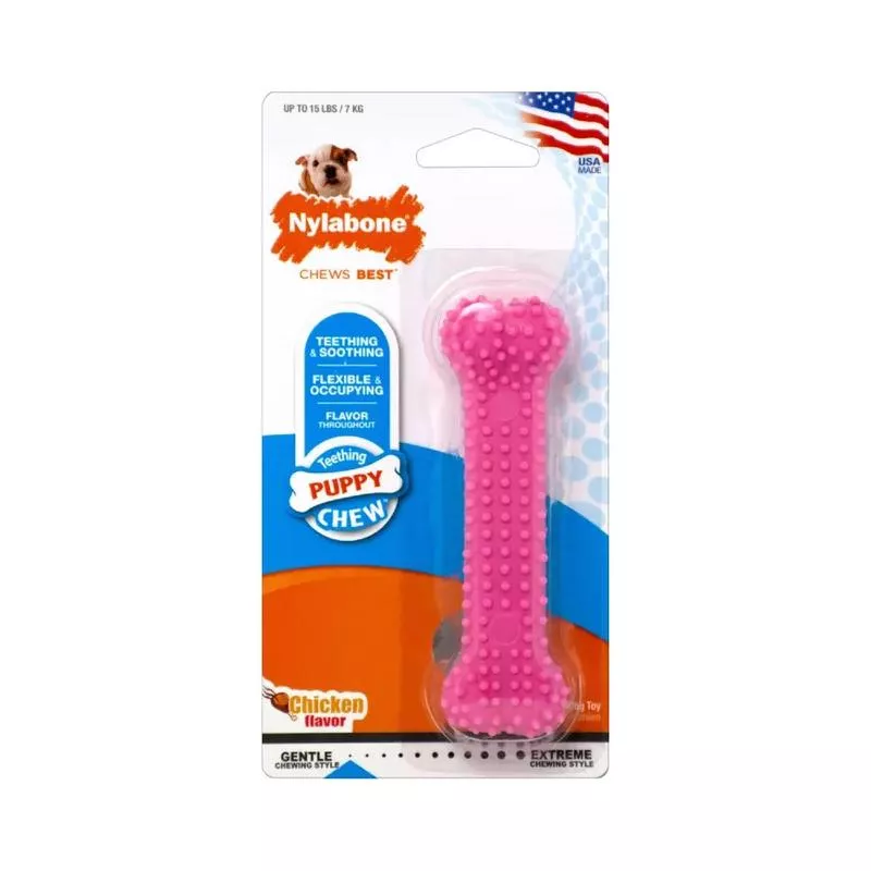 Nylabone Puppy Dental Bone Dog Chew Toy Pink