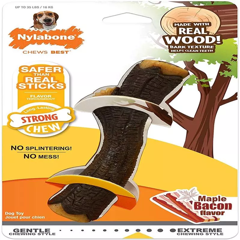 Nylabone Strong Chew Stick – Real Wood with Maple Bacon Wolf