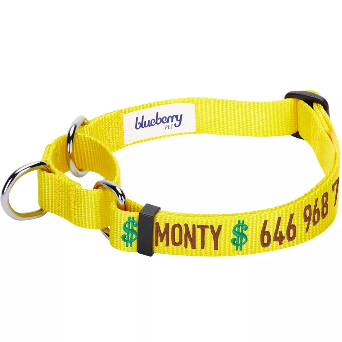 Nylon Personalized Martingale Dog Collar Bright Yellow