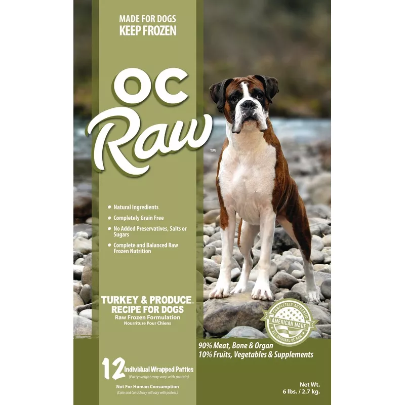 OC Raw Dog Turkey and Produce Patties, Frozen Raw Dog Food