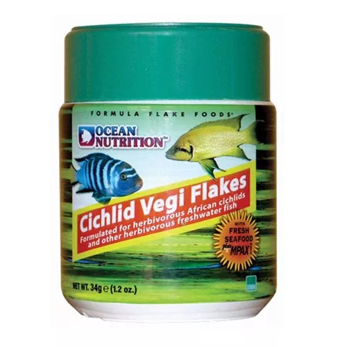 Ocean Nutrition, Ocean Nutrition Cichlid Vegi Flakes Fish Food, 1 Each/1.2 Oz