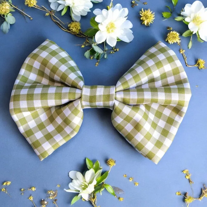 Olive Gingham Bow Tie