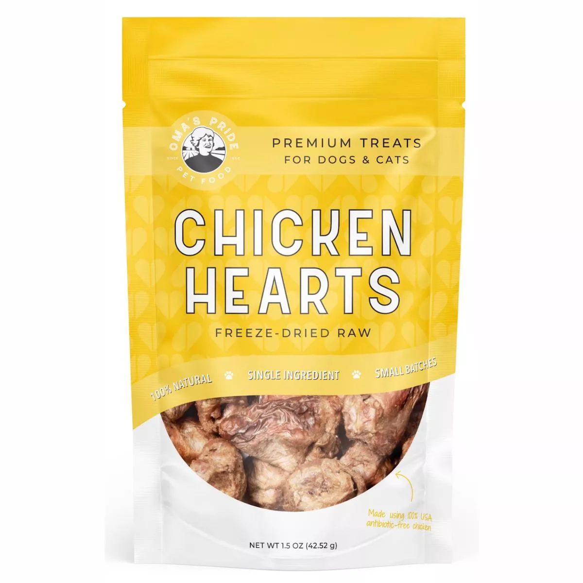 Oma's Pride Chicken Hearts Freeze-Dried Dog & Cat Treats