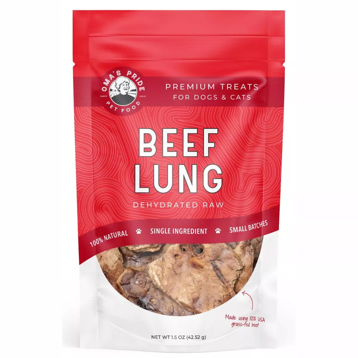 Oma's Pride Dehydrated Beef Lung Dog & Cat Treats