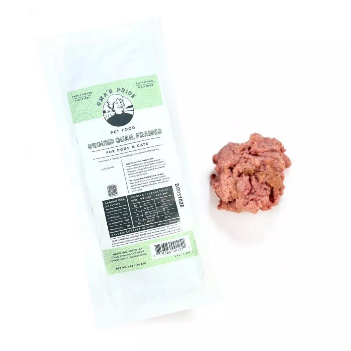 Oma's Pride Exotic Ground Quail Raw Frozen Dog & Cat Food