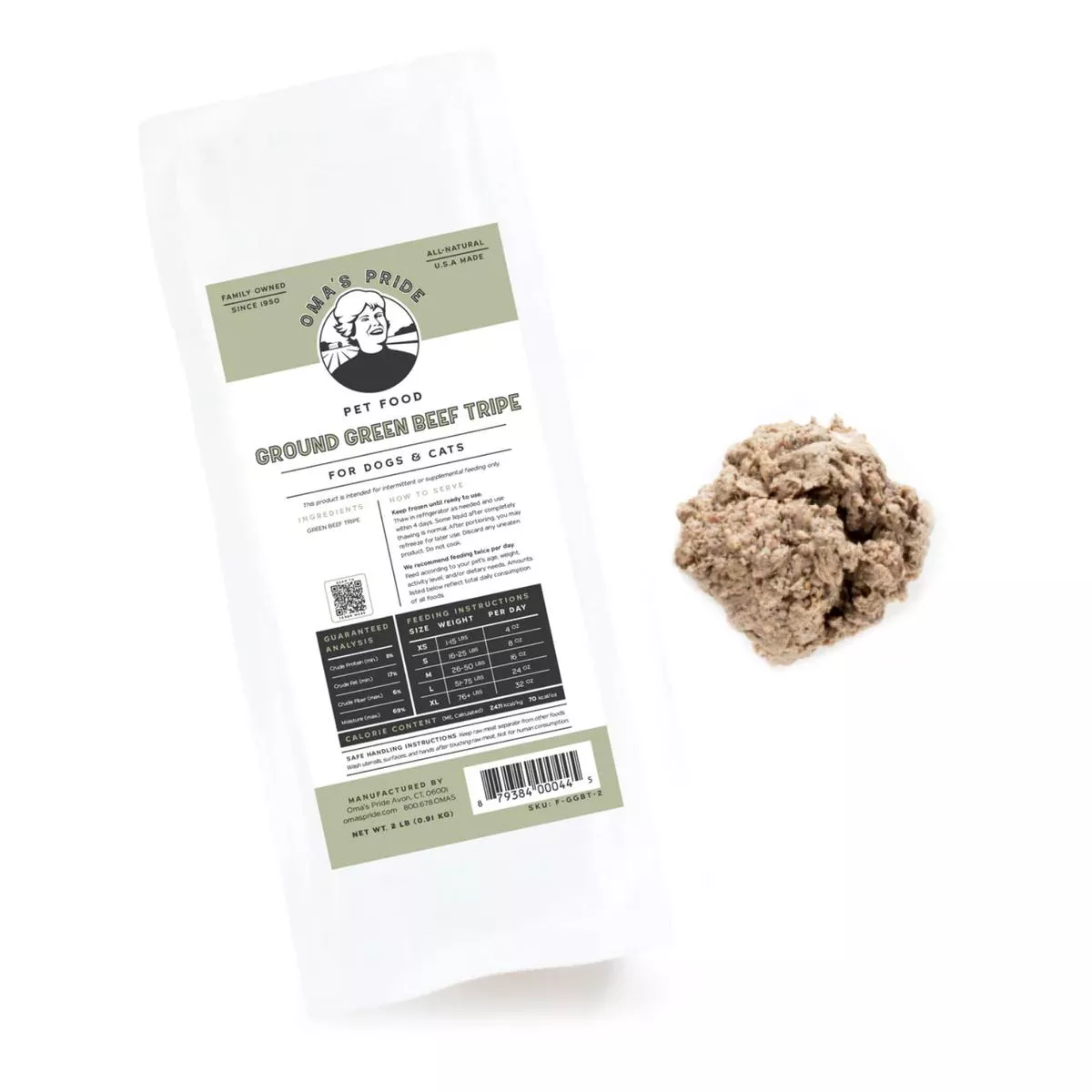 Oma's Pride Ground Beef Tripe Raw Frozen Dog and Cat Food