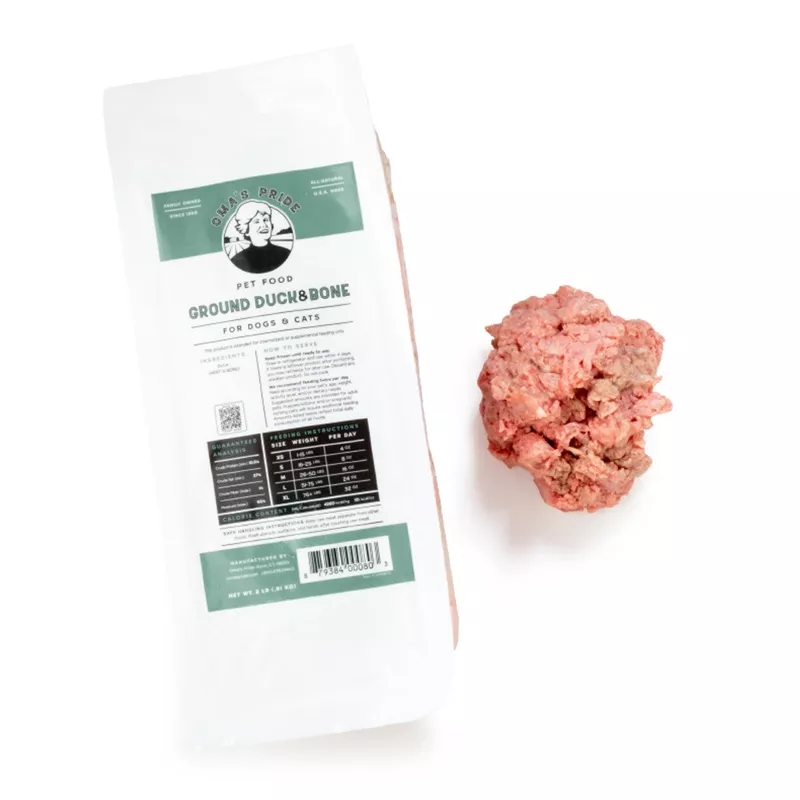 Oma’s Pride Ground Duck, Frozen Pet Supplement, 1-lb Pouch