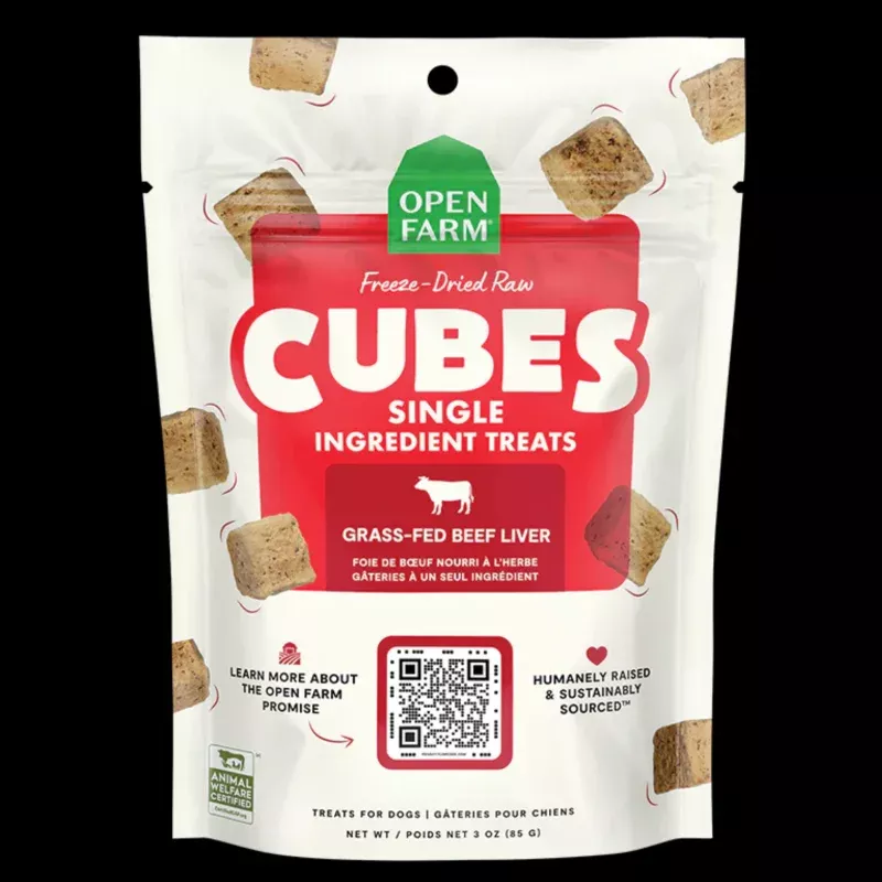 Open Farm Cubes Freeze Dried Raw Single Ingredient Beef Liver Dog Treats 3-oz