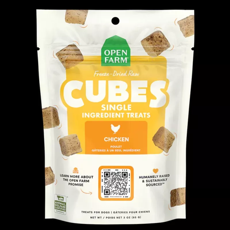 Open Farm Cubes Freeze Dried Raw Single Ingredient Chicken Dog Treats 3-oz