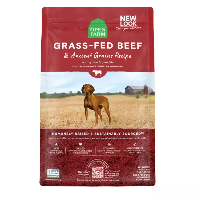 Open Farm Grass-Fed Beef & Ancient Grains Kibble For Dogs 22lb Bag