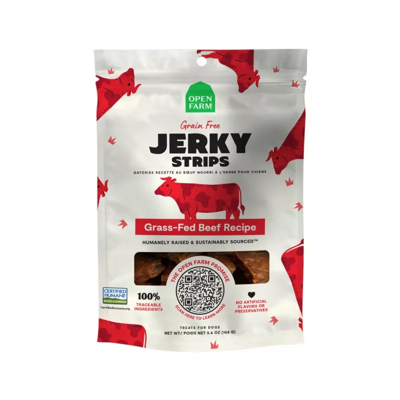 Open Farm Grass-Fed Beef Jerky Strips For Dogs 5.6oz Bag