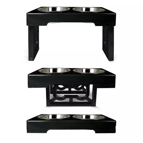 OurPets, OurPets Barking Bistro Adjustable Elevated Dog Feeder, Black, 1 Each