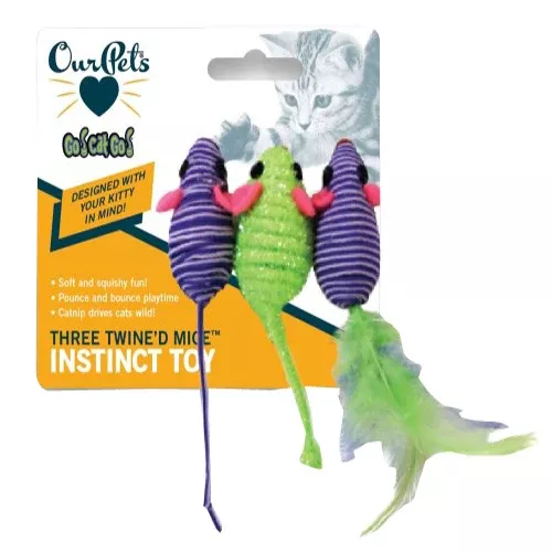 OurPets, OurPets Three Twined Mice Catnip Toy, Green, Purple, 1 Each/3 Pack