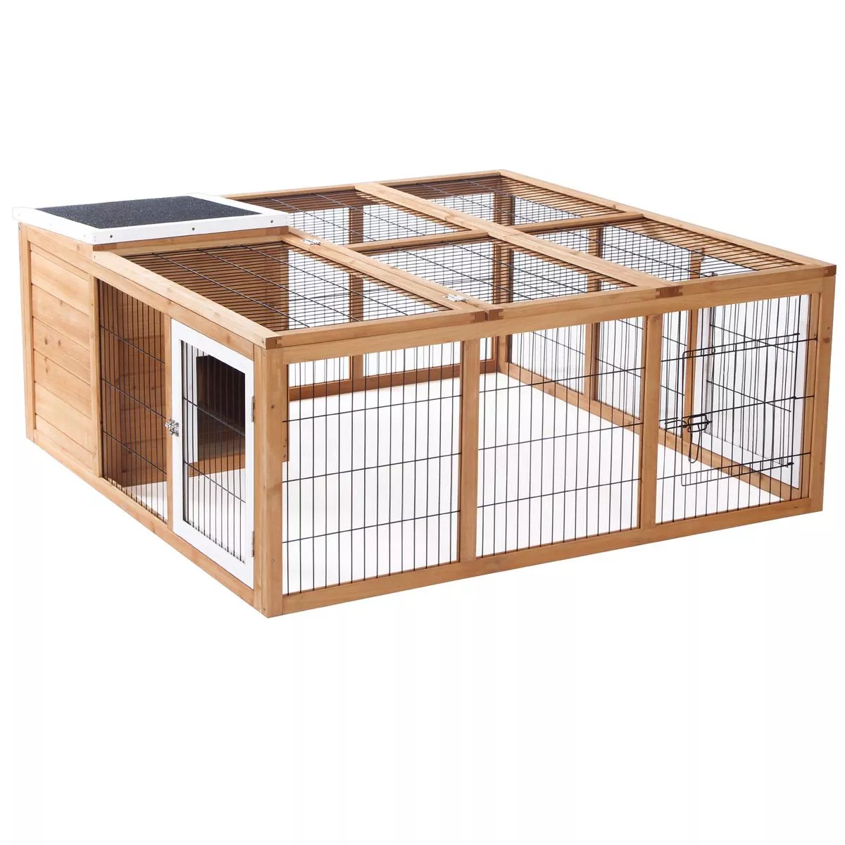 Outdoor Rabbit Hutch and Guinea Pig Run With Openable Roof for 2 Pets Yellow