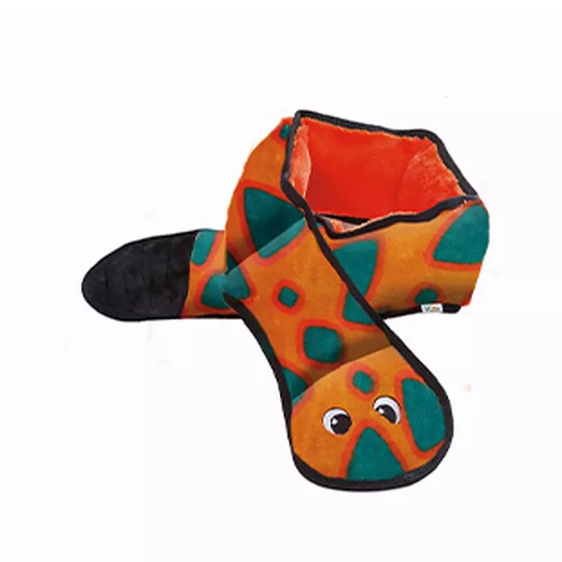 Outward Hound Invincibles Snake 6 Squeakers Red Dog Toy 38″