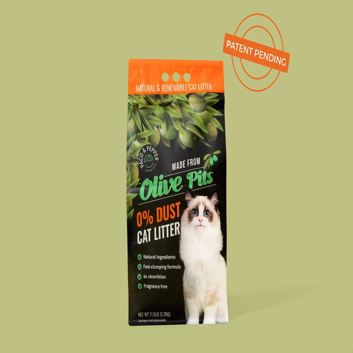 Paco & Pepper Made from Olive Pits Natural 0% Dust Clumping Cat Litter