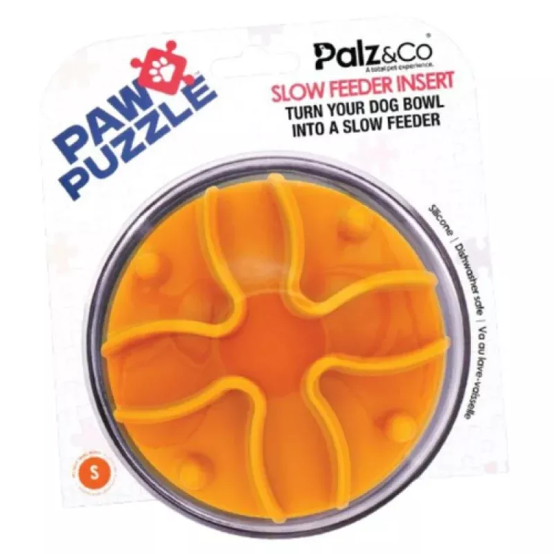 Palz & Co Paw Puzzle Slow Feeder Dog Bowl Orange Insert, Small