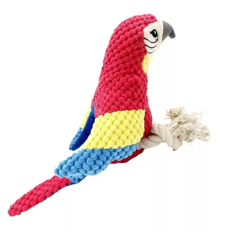Parrot Plush Squeaky Dog Toy with Rope Legs